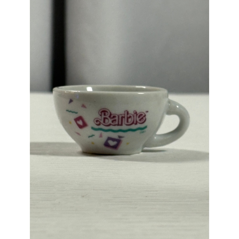 Vintage Barbie Miniature Porcelain Tea Cup Pink Logo 90s Dollhouse‎ S0095